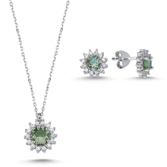 Zultanit Stein 925 Silber Schmuck Rund Sultanit Set Kette, Anhänger, Ohrringe