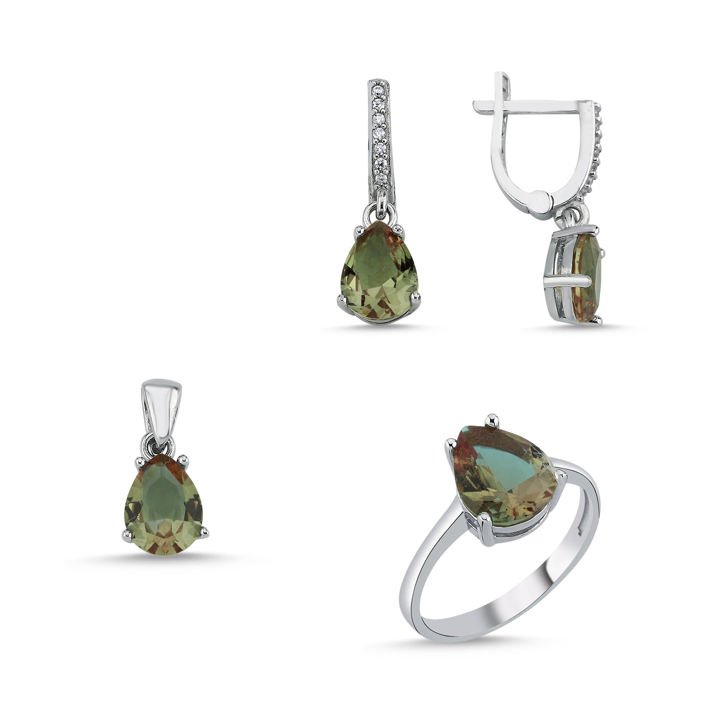 Zultanit Stein 925 Silber Schmuck Tropfen Sultanit Set Kette, Anhänger, Ohrringe, Ring