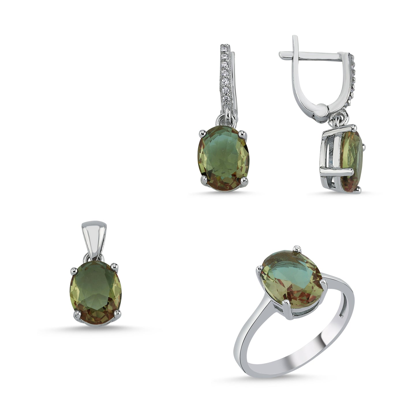 Zultanit Stein 925 Silber Schmuck Oval Sultanit Set Kette, Anhänger, Ohrringe, Ring