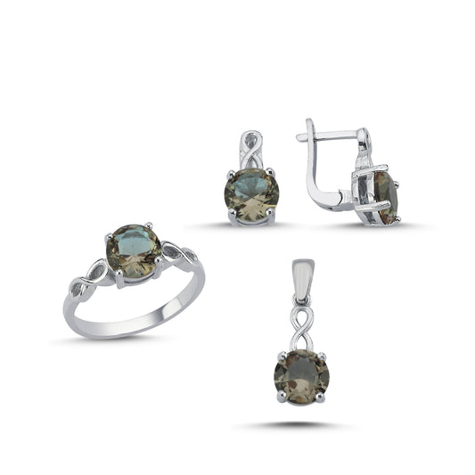 Zultanit Stein 925 Silber Schmuck Infinity Sultanit Set Kette, Anhänger, Ohrringe, Ring