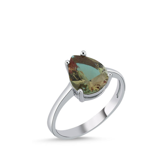Zultanit Stein Damenring 925 Silber - farbwechselnde Tropfen CZ Sultanit Ring