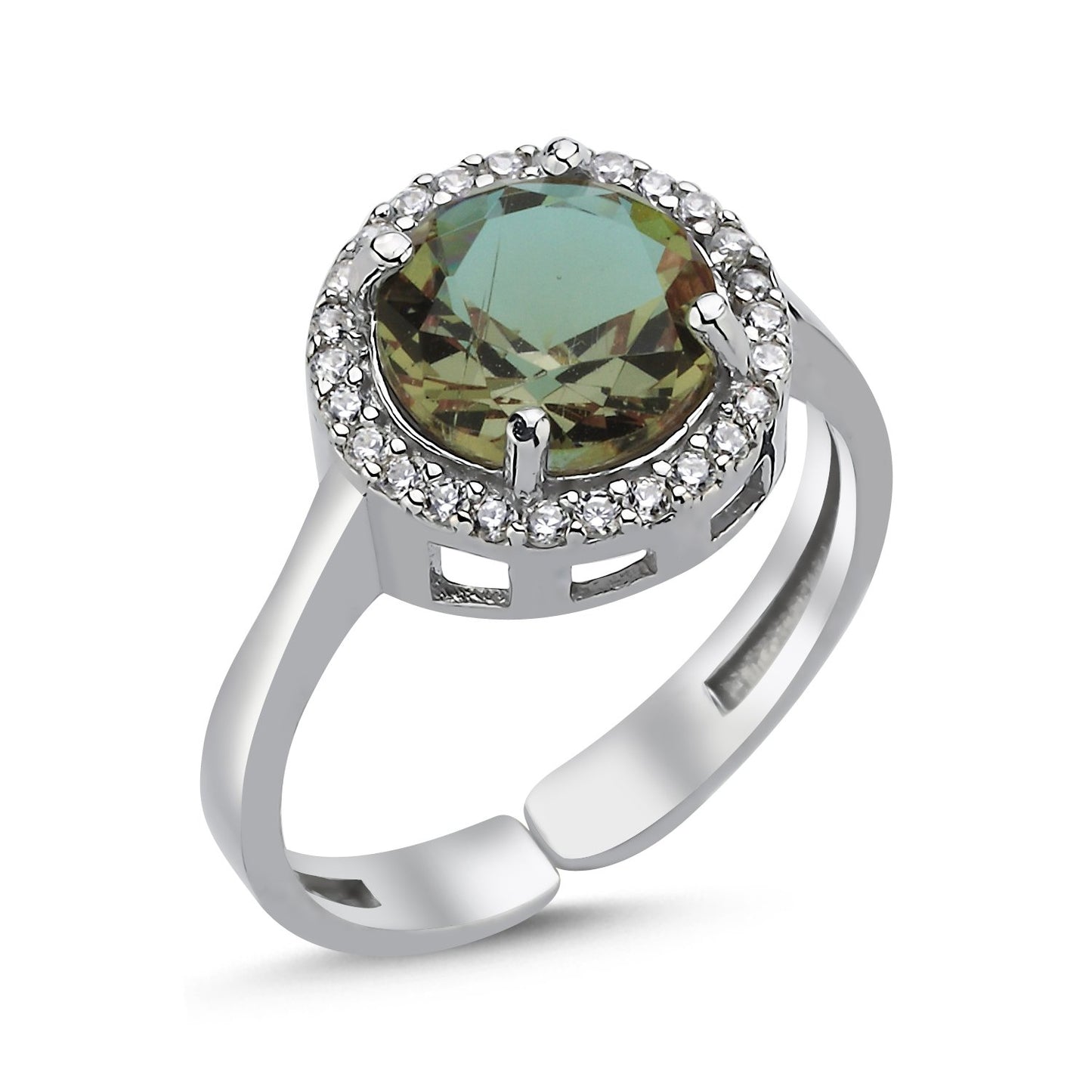 Zultanit Stein Damenring 925 Silber - farbwechselnde CZ Halo Round Cut verstellbarer Ring
