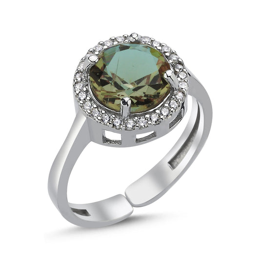 Zultanit Stein Damenring 925 Silber - farbwechselnde CZ Halo Round Cut verstellbarer Ring