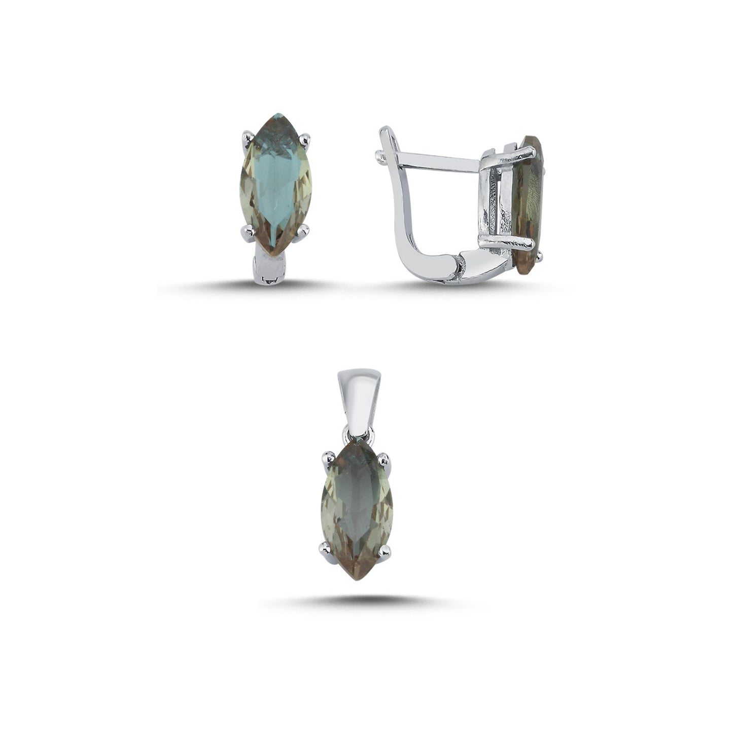 Zultanit Stein 925 Silber Schmuck Marquise Sultanit Set Kette, Anhänger, Ohrclips Ohrringe