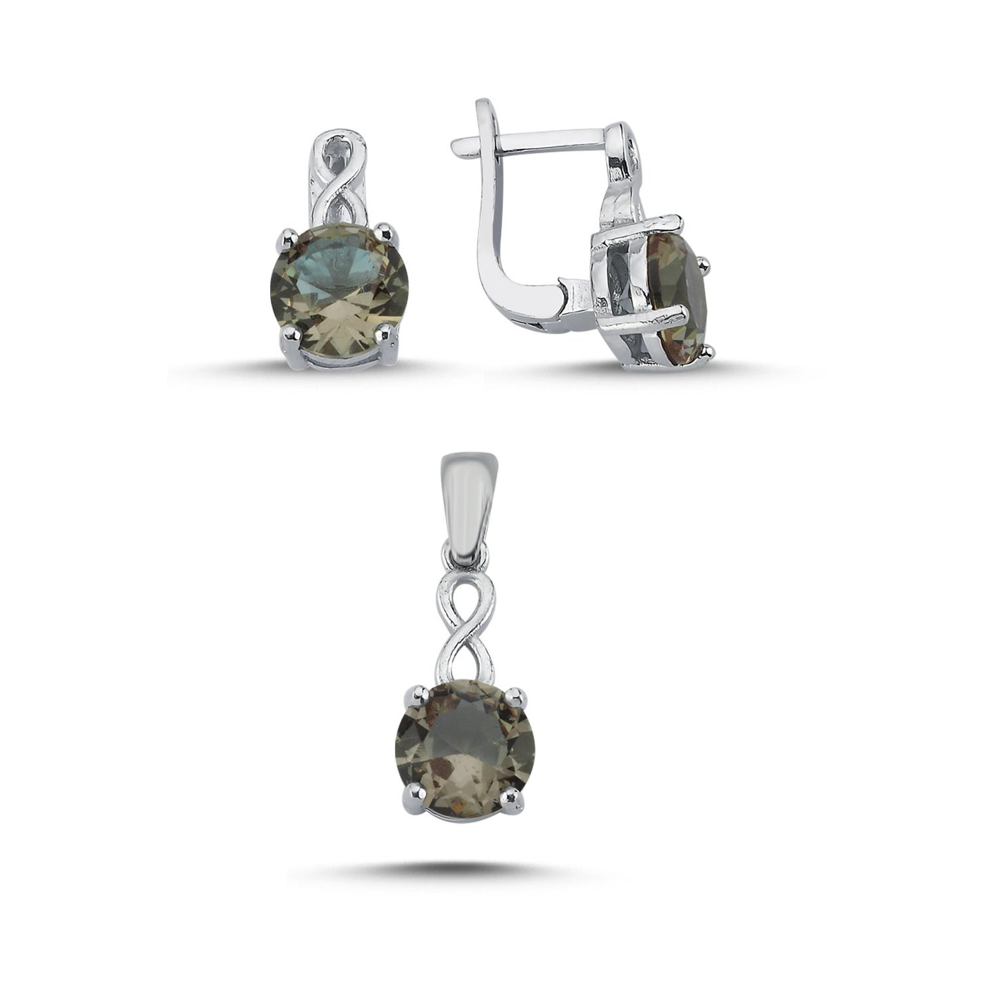 Zultanit Stein 925 Silber Schmuck Infinity Rund Sultanit Set Kette, Anhänger, Ohrclips Ohrringe