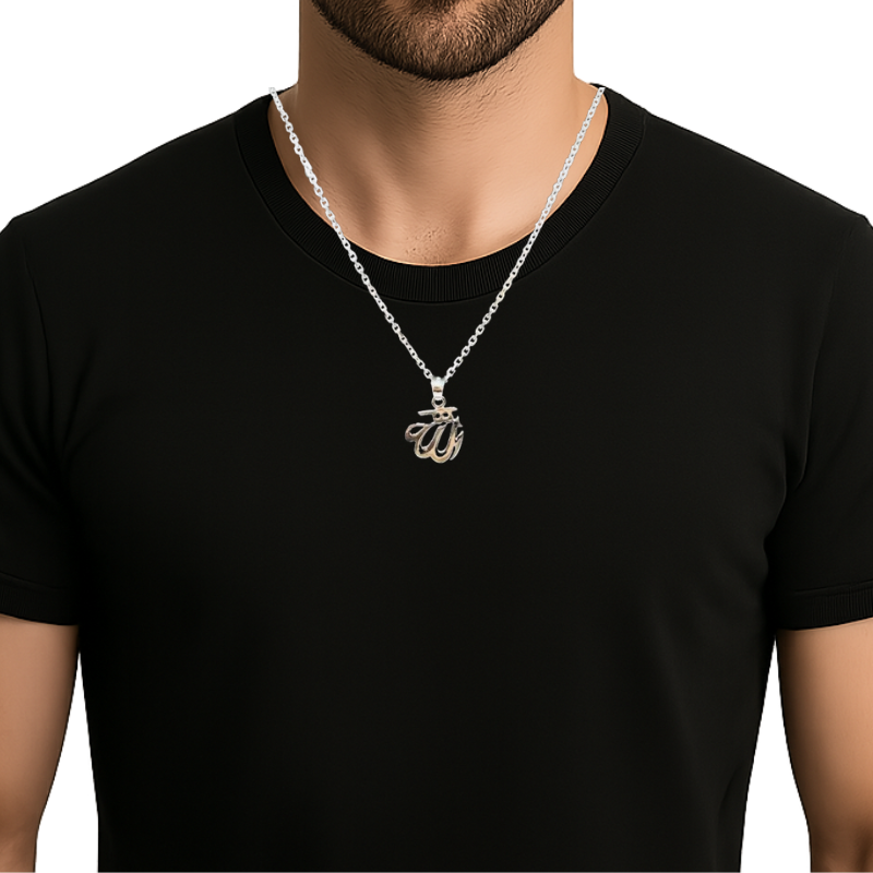 ALLAH Anhänger mit 55 cm Kette – 925 Sterling Silber | Islamischer Schmuck für Damen & Herren