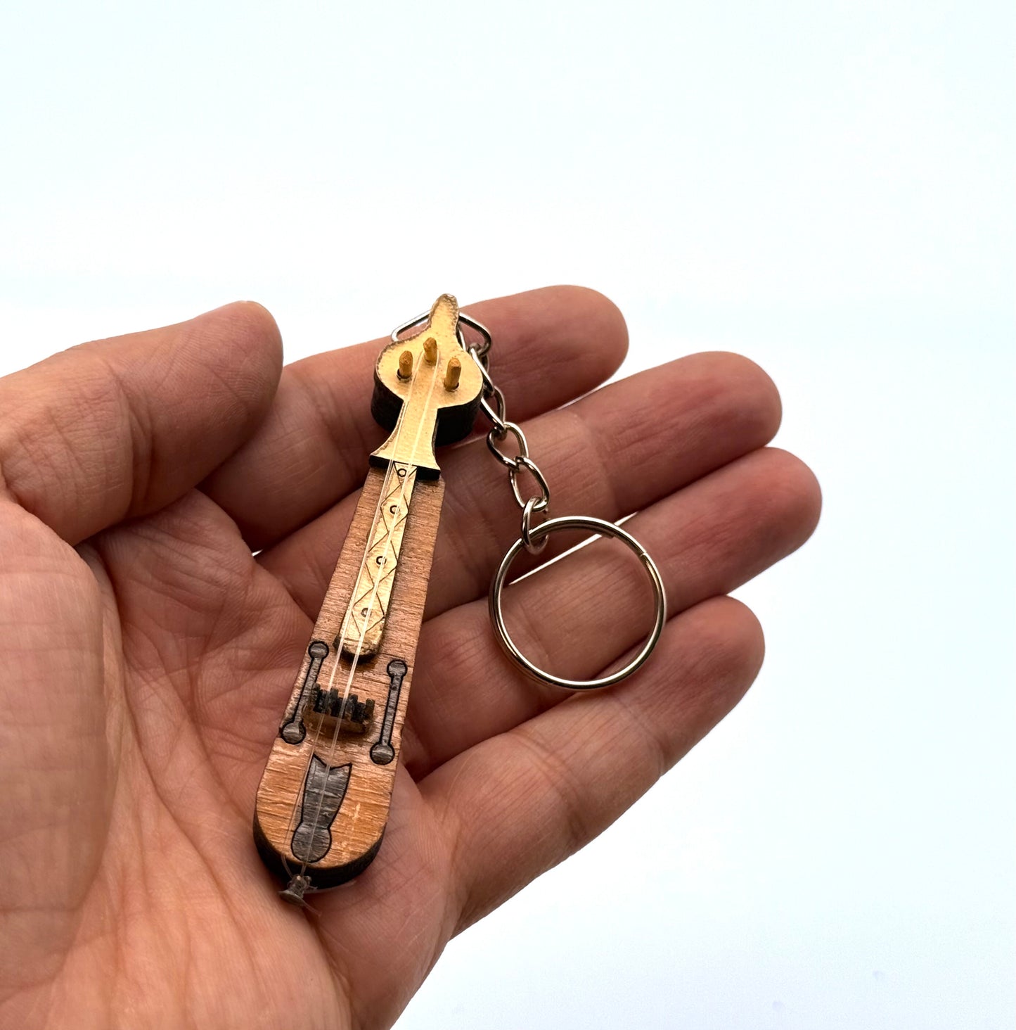 Türkischer Schlüsselanhänger Miniatur Musikinstrument – Handgefertigte Kemence aus Holz (Kopie)