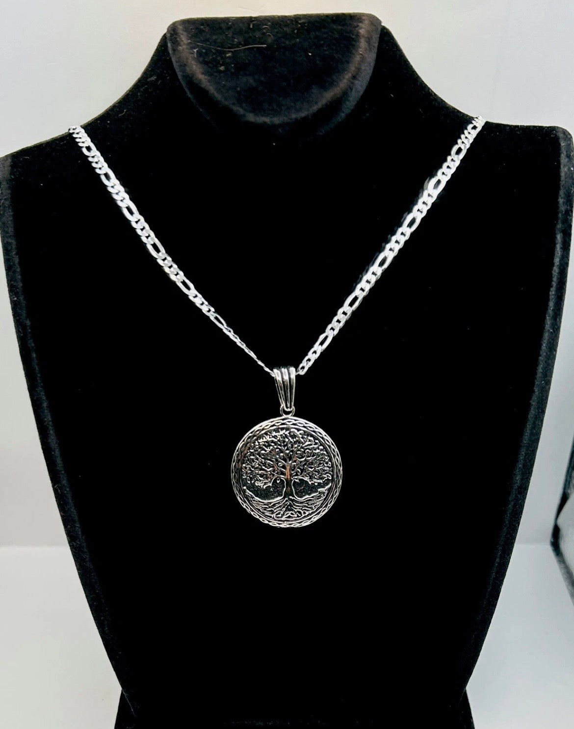 925 Sterling Silber Figaro Halskette mit einem Lebensbaum Anhänger