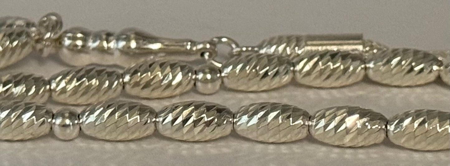 Tesbih aus 925er Silber - Gebetskette Gersteform Facettierter Diamantschliff Sterlingsilber