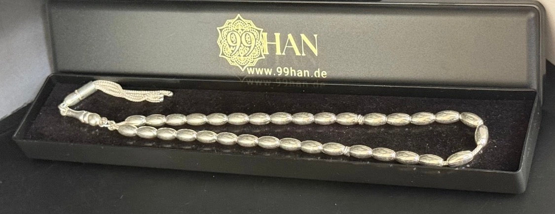 Tesbih aus 925er Silber - Gebetskette Gersteform Hochglanzpoliert Sterlingsilber