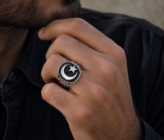 925 Silber Herrenring Ay Yildiz – Osmanischer Stil mit Halbmond & Stern