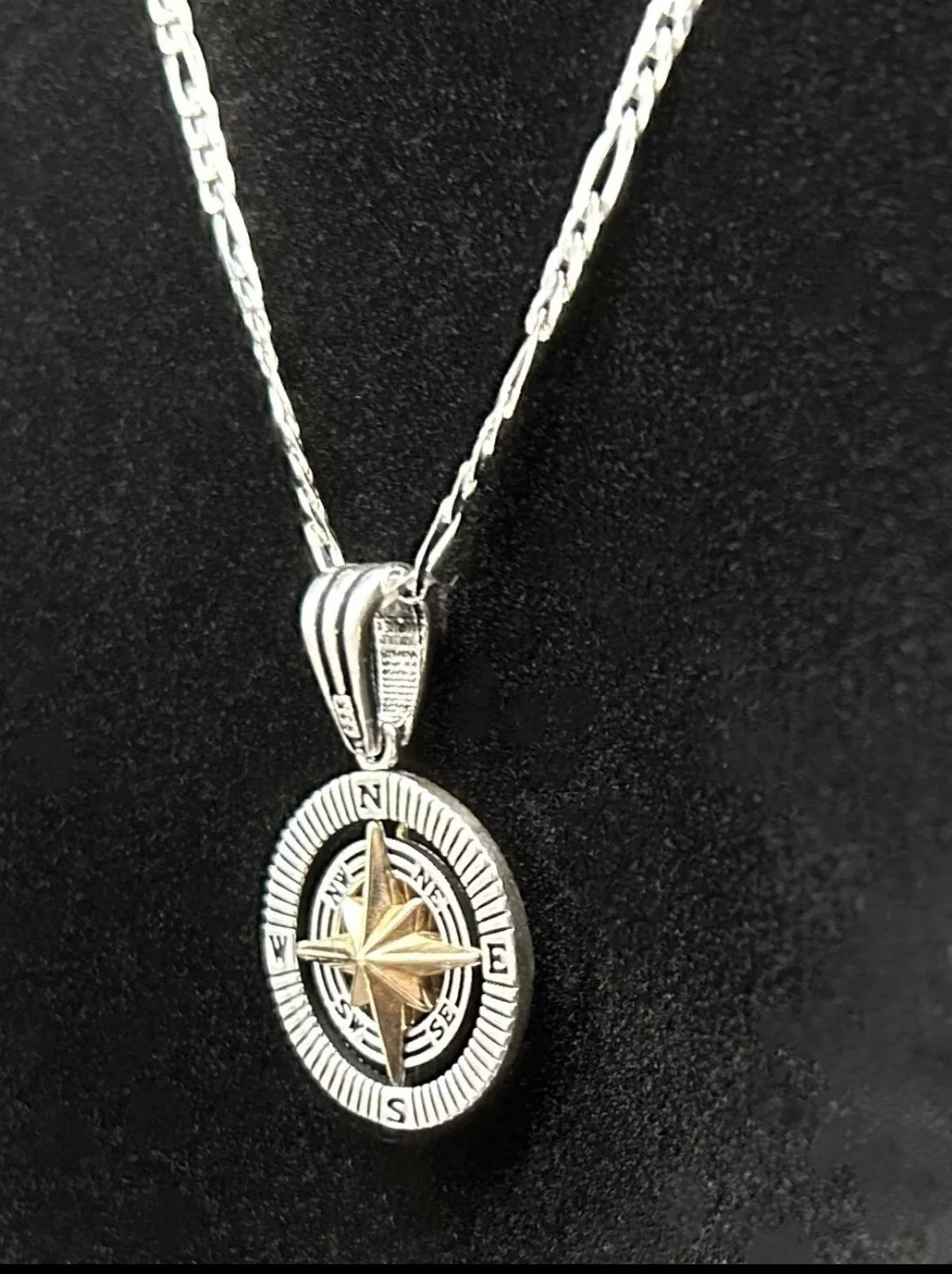 Kompass Anhänger mit Figarokette - 925er Silber Herren-Halskette