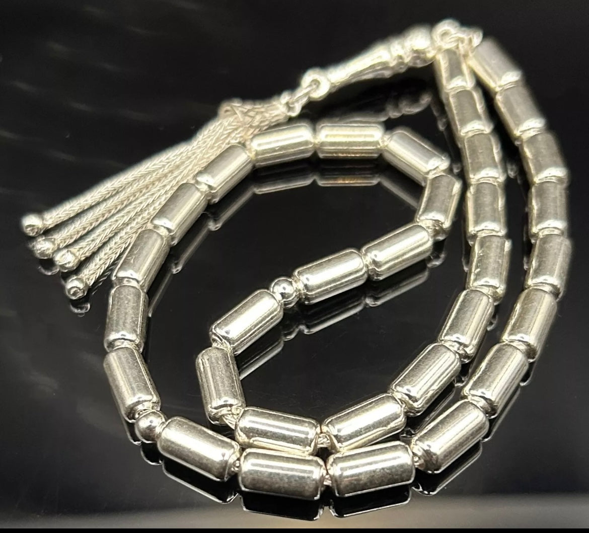 Tesbih aus 925er Silber - Gebetskette Kapselform Sterlingsilber