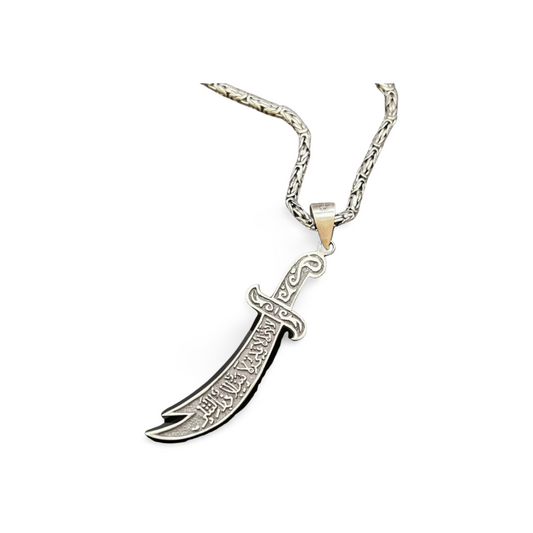 Zülfikar Anhänger mit Königskette – 925er Silber  Hz. Ali Schwert