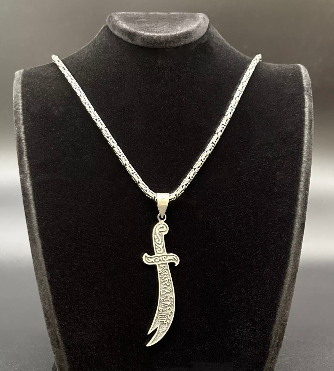 Zülfikar Anhänger mit Königskette – 925er Silber  Hz. Ali Schwert
