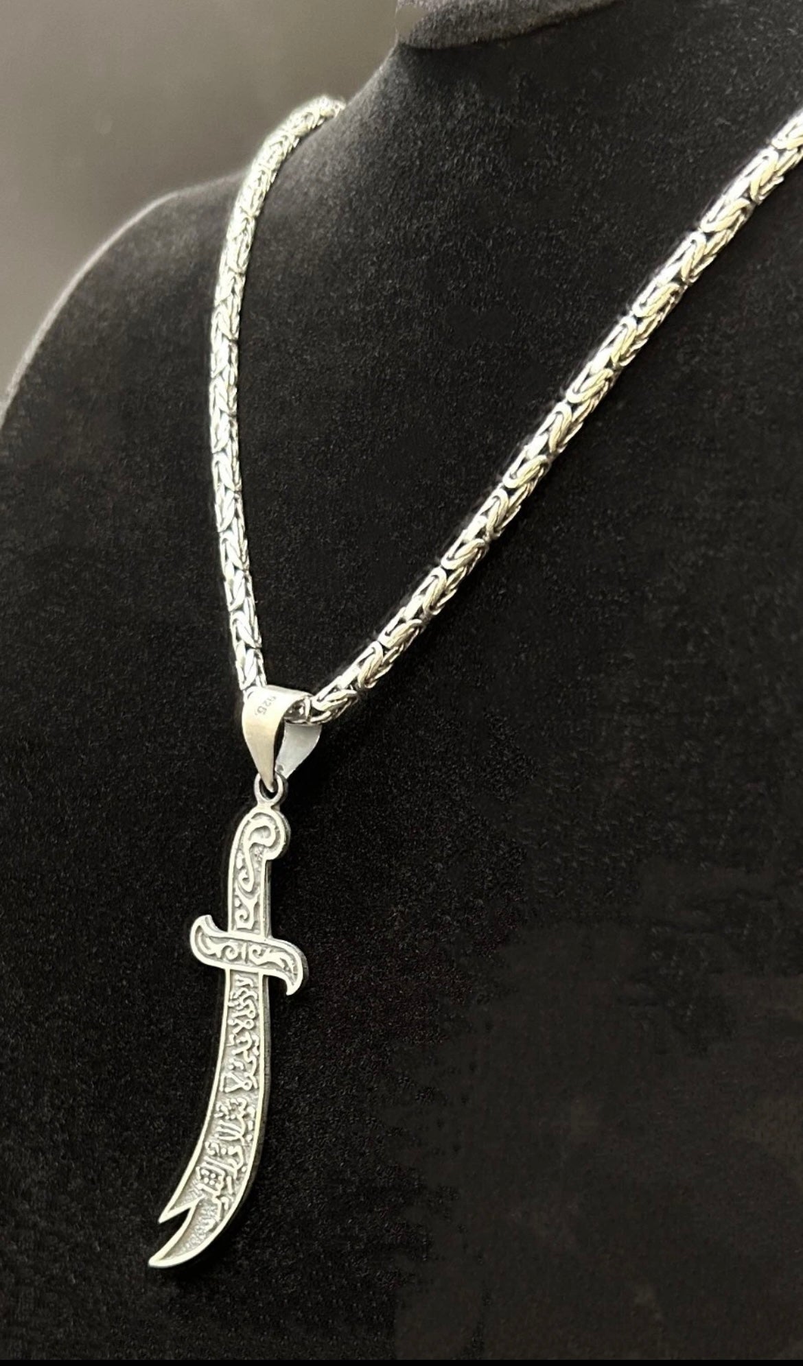 Zülfikar Anhänger mit Königskette – 925er Silber  Hz. Ali Schwert