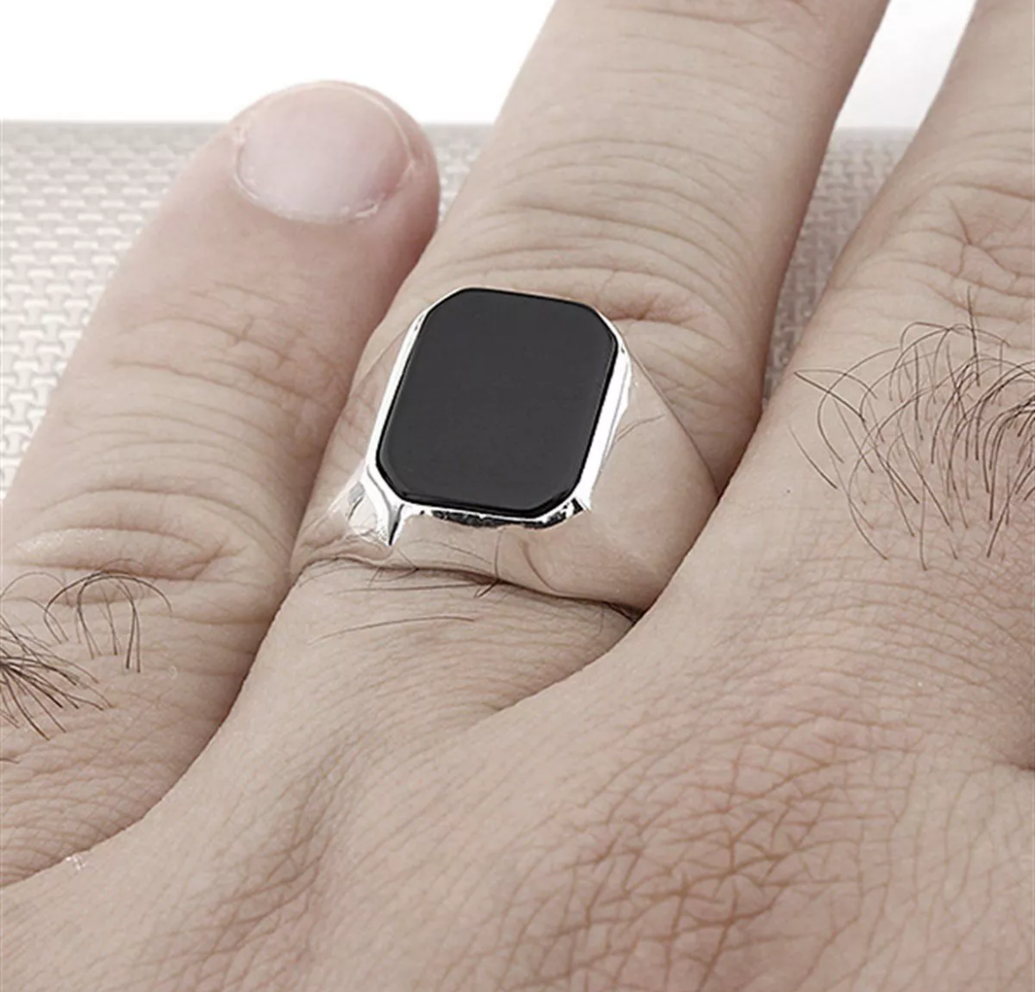 Herren-Siegelring mit Onyx – 925 Sterling Silber Massiver Ring
