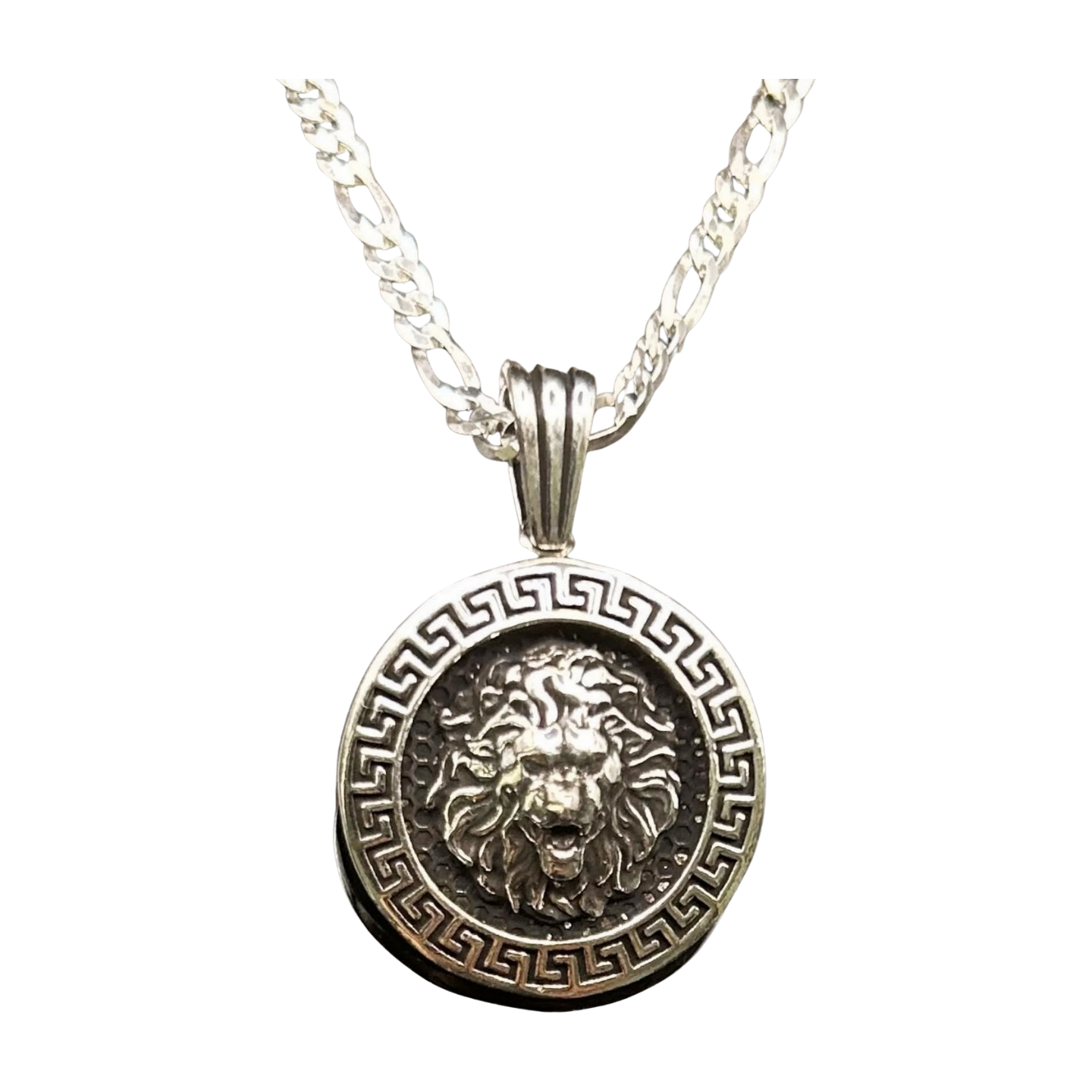 Löwenkopf Anhänger mit Figaro Kette – 925 Sterling Silber – 3D Löwen-Design
