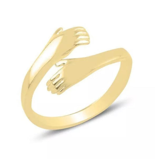 925 Sterling Silber Ring – Umarmende Hände – Umarmung Damenring vergoldet