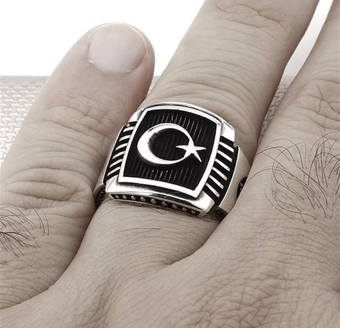 Herrenring aus 925 Sterling Silber mit AY YILDIZ & Osmanischem Tughra-Motiv