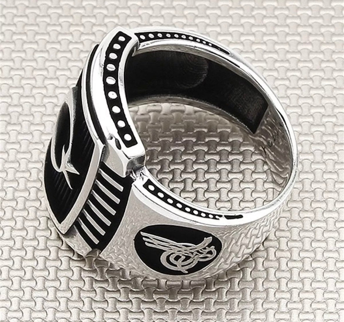 Herrenring aus 925 Sterling Silber mit AY YILDIZ & Osmanischem Tughra-Motiv
