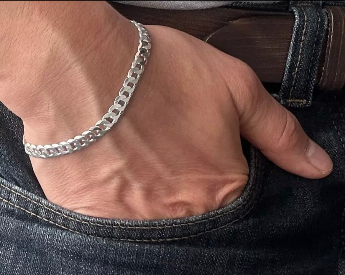 Herren Armband 925 Sterling Silber – Massive Panzerkette 6 mm, Handgefertigt