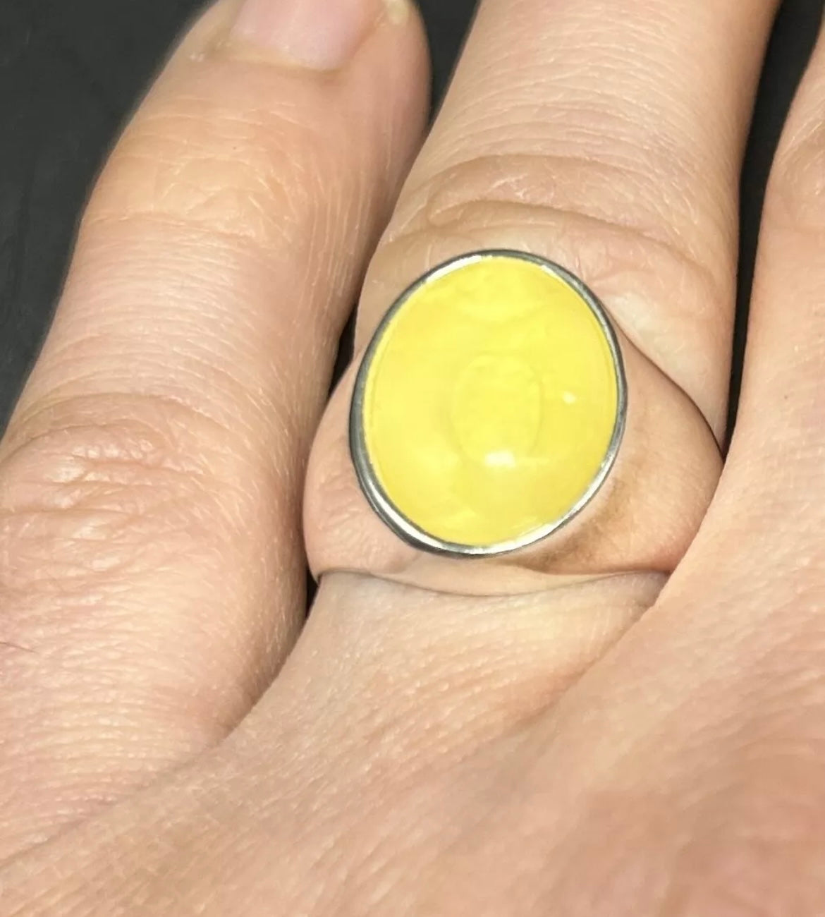 Herrenring aus 925 Sterling Silber mit echtem Bernstein – Ovaler Damla Kehribar Silberring
