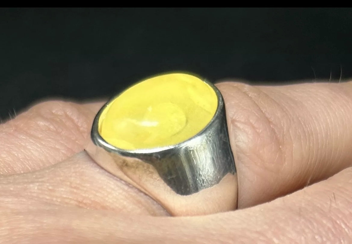 Herrenring aus 925 Sterling Silber mit echtem Bernstein – Ovaler Damla Kehribar Silberring