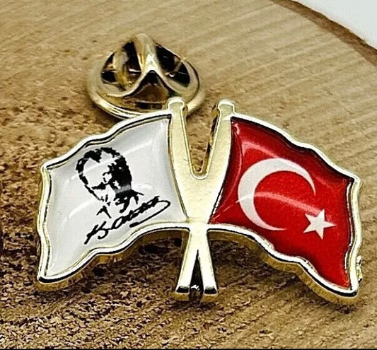 Atatürk Anstecknadel-Pin 2 Flagge – Bayrak K.Atatürk Yaka Rozeti