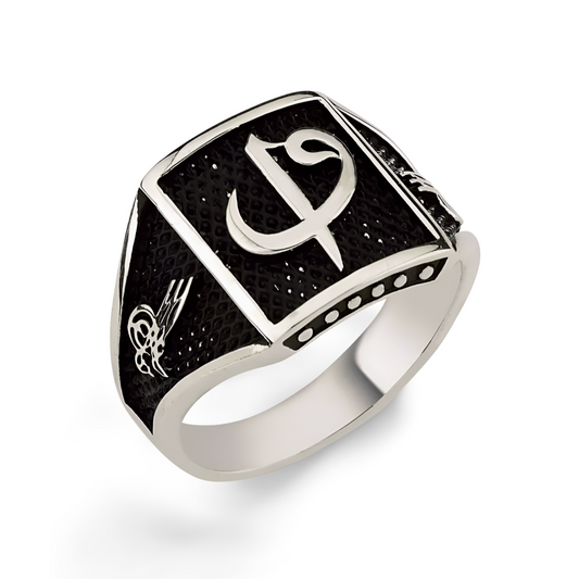 Herrenring 925 Sterling Silber mit Elif-VAV & Osmanischer Tughra – Islamischer Siegelring