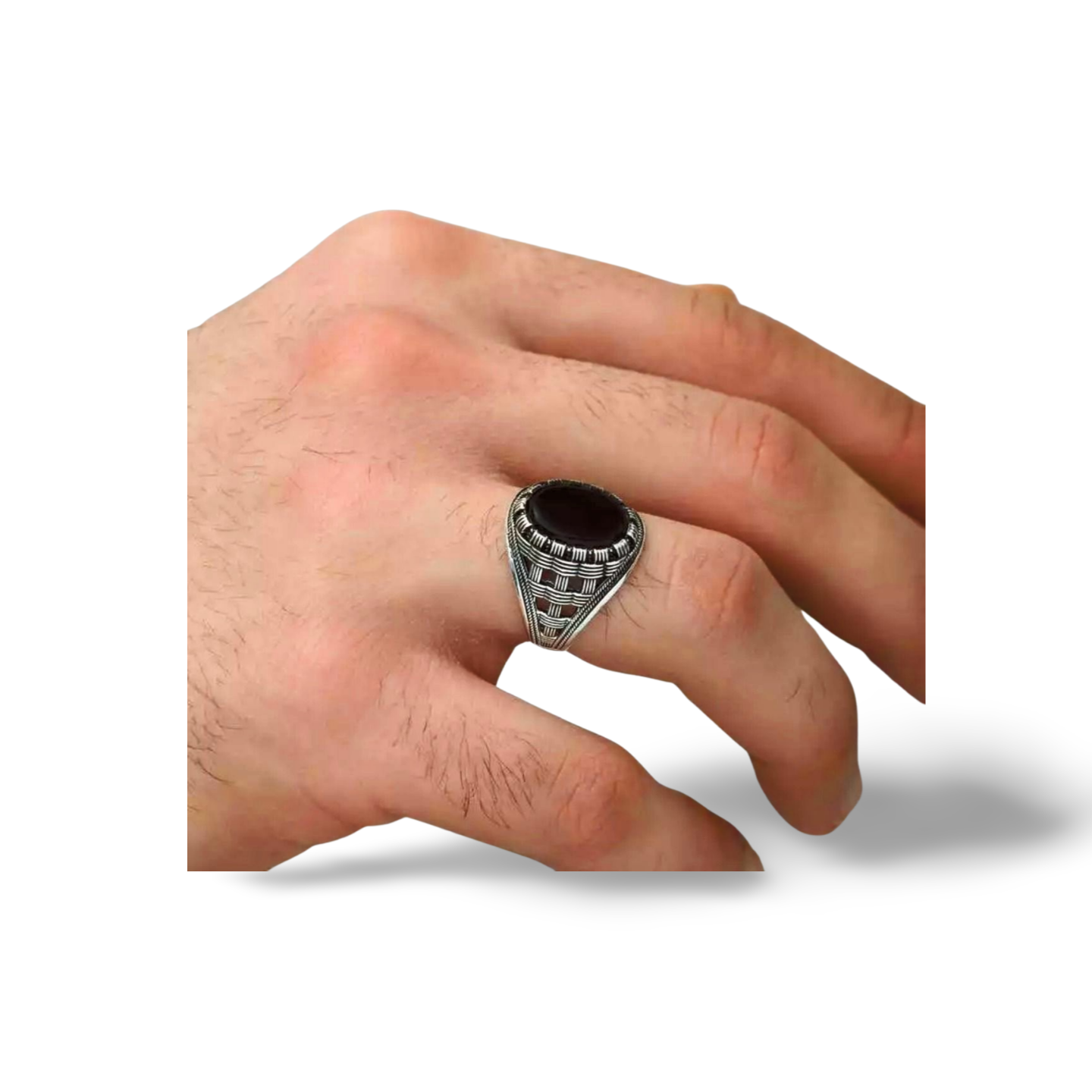 Herrenring aus 925 Sterling Silber mit Ovalem Onyx – Massiver Siegelring