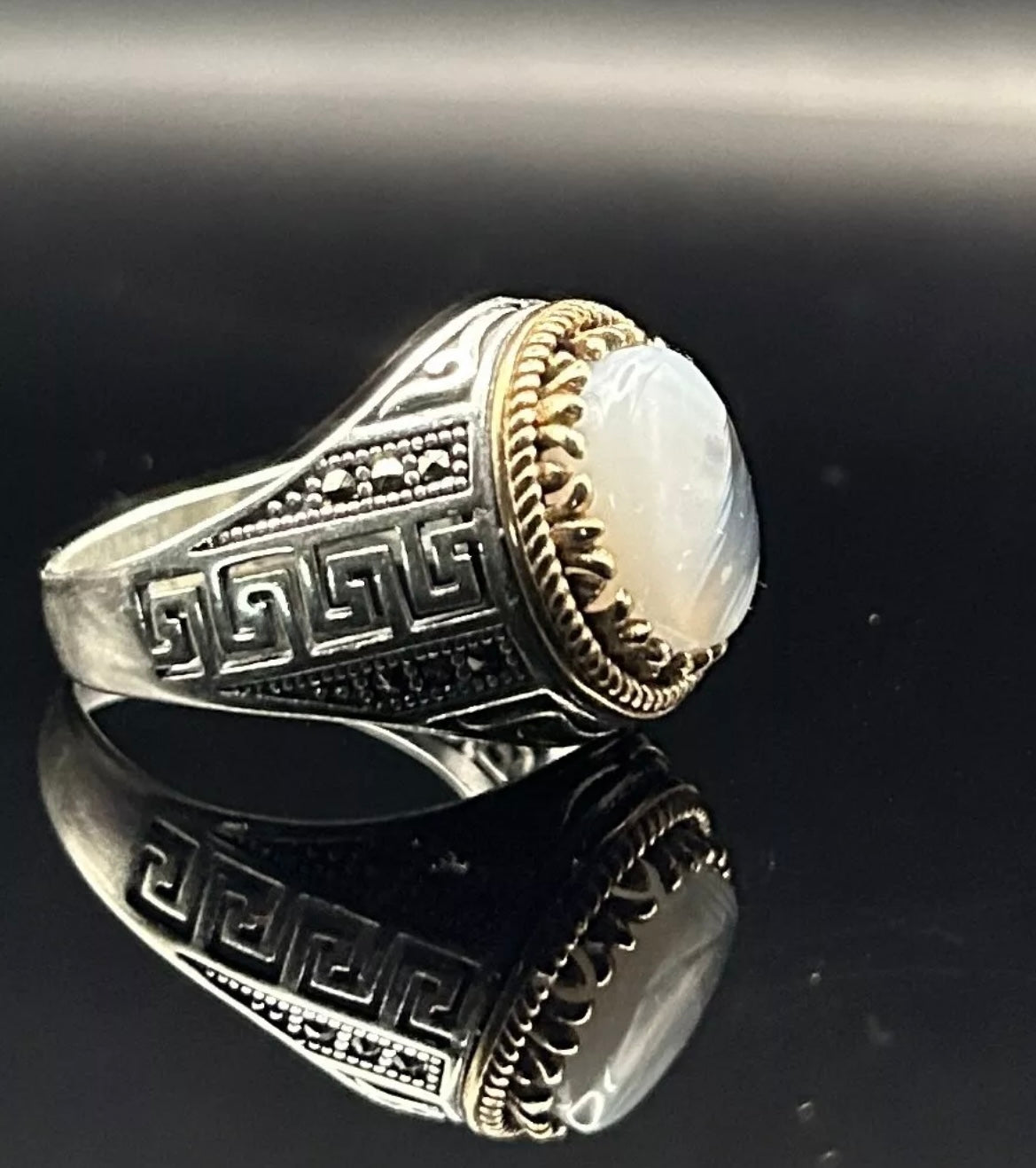 Herrenring 925 Sterling Silber mit Rundem Jemen Achat – Handgefertigt & Massiv