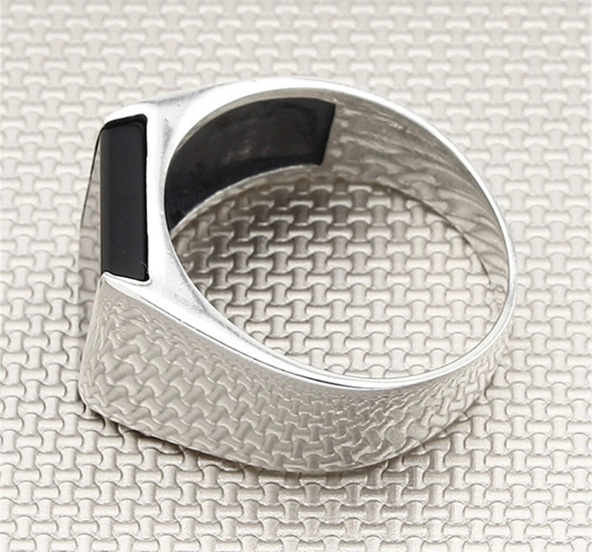 Herrenring 925 Sterling Silber mit Schwarzem Onyx – Massiver Moderner Siegelring