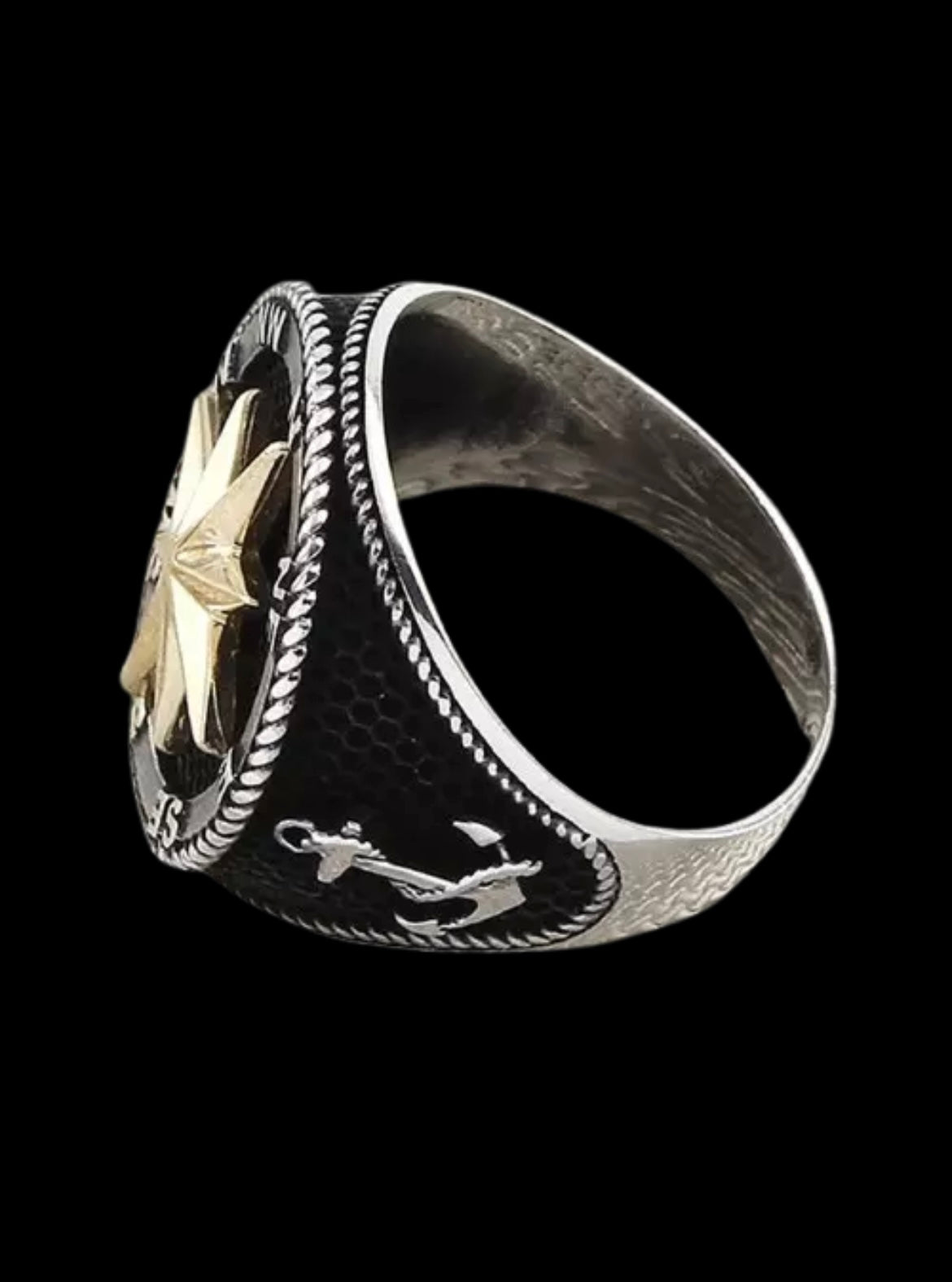 Kompass Herrenring aus 925 Sterling Silber – Wikinger Siegelring mit Nautischem Stern