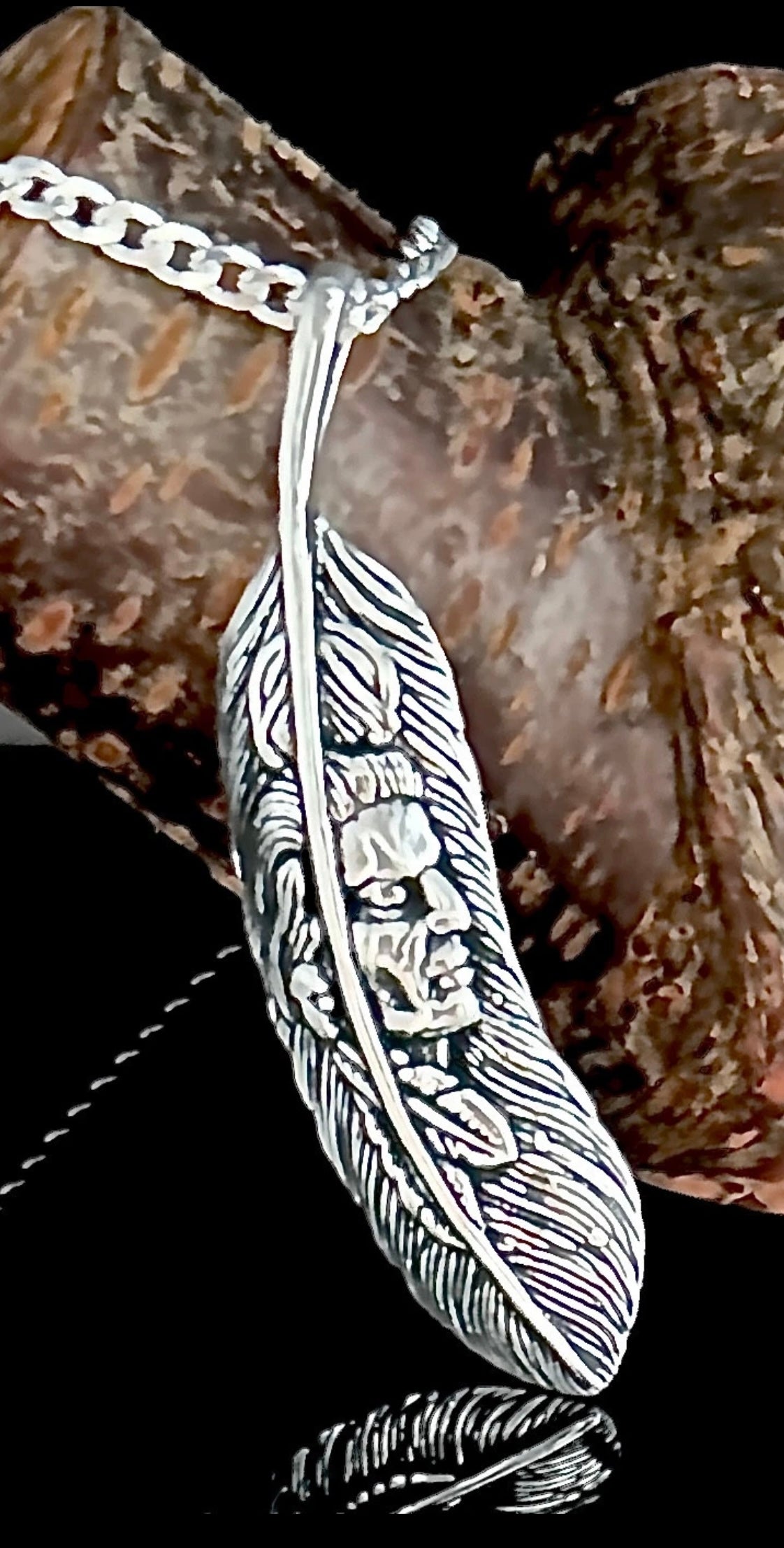Feder Indianer Indianerkopf mit Panzerkette 925 Silber Häuptling Indianerschmuck