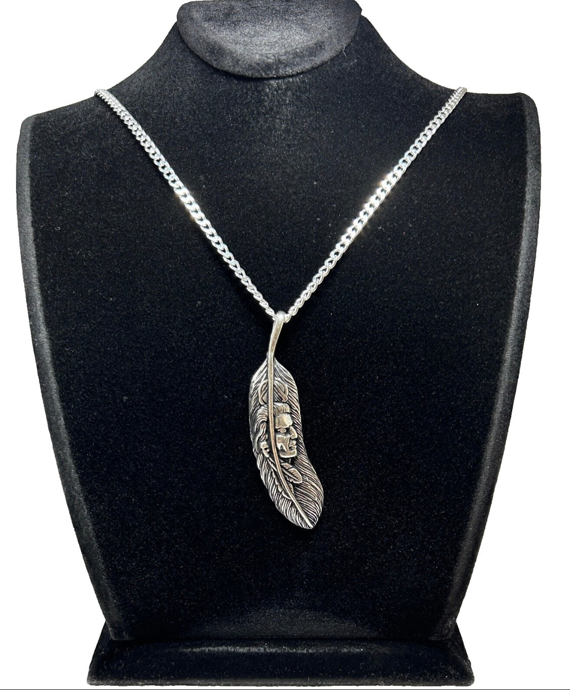 Feder Indianer Indianerkopf mit Panzerkette 925 Silber Häuptling Indianerschmuck