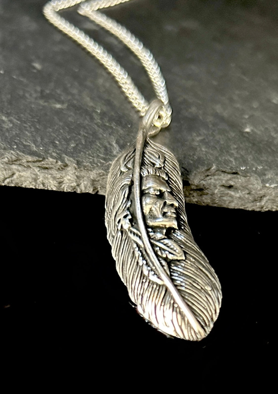 Feder Indianer Indianerkopf mit Panzerkette 925 Silber Häuptling Indianerschmuck