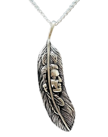 Feder Indianer Indianerkopf mit Panzerkette 925 Silber Häuptling Indianerschmuck