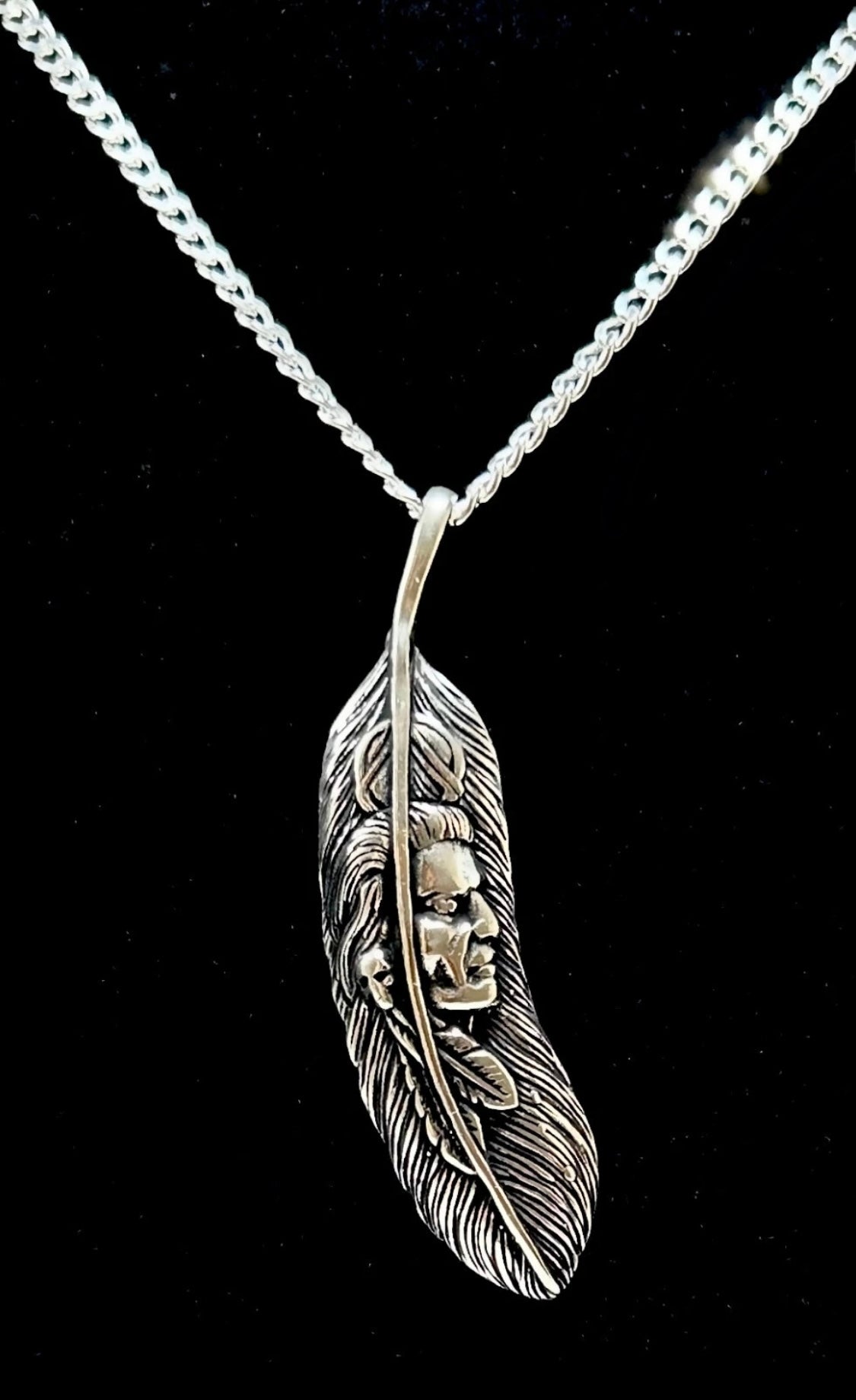 Feder Indianer Indianerkopf mit Panzerkette 925 Silber Häuptling Indianerschmuck