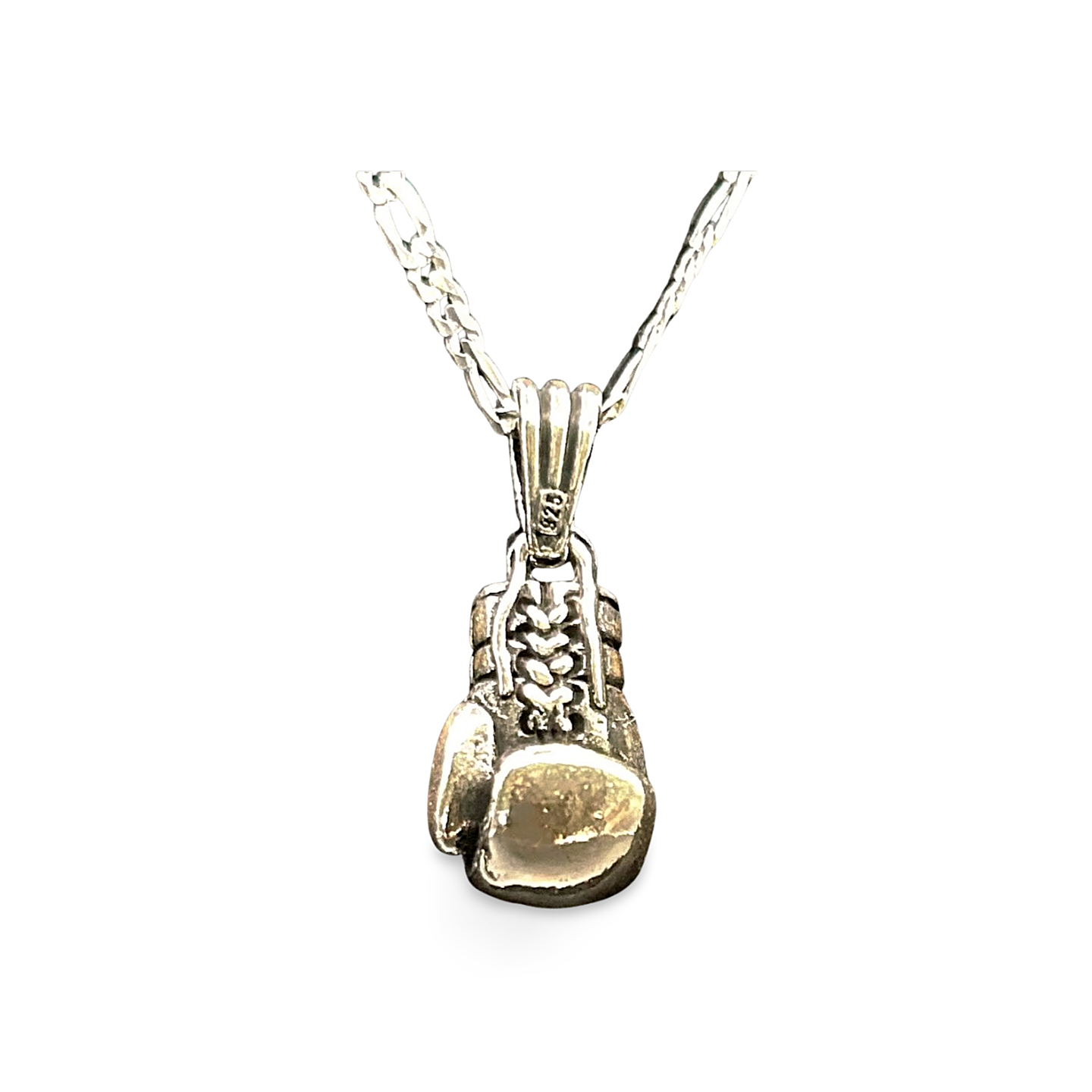 Boxhandschuh Anhänger mit 60 cm Figaro Kette – 925 Sterling Silber Halskette Handgefertigt & Massiv