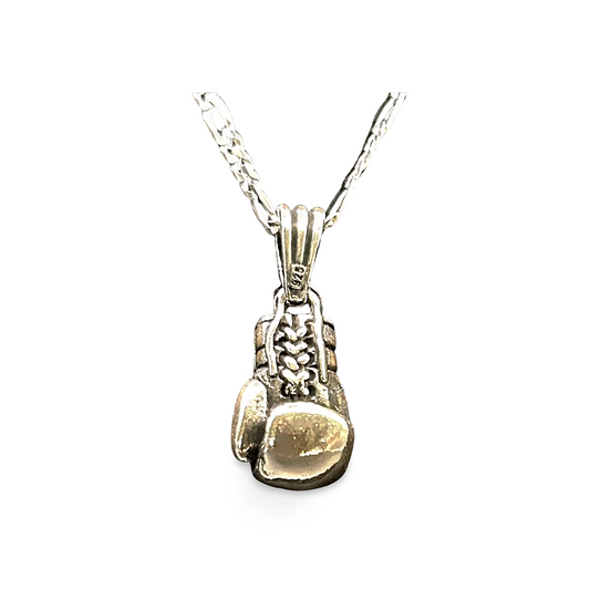 Boxhandschuh Anhänger mit 60 cm Figaro Kette – 925 Sterling Silber Halskette Handgefertigt & Massiv