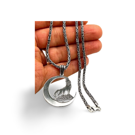 Bozkurt & Hilal Wolf Anhänger mit 55 cm Königskette – 925 Sterling Silber Herren Halskette