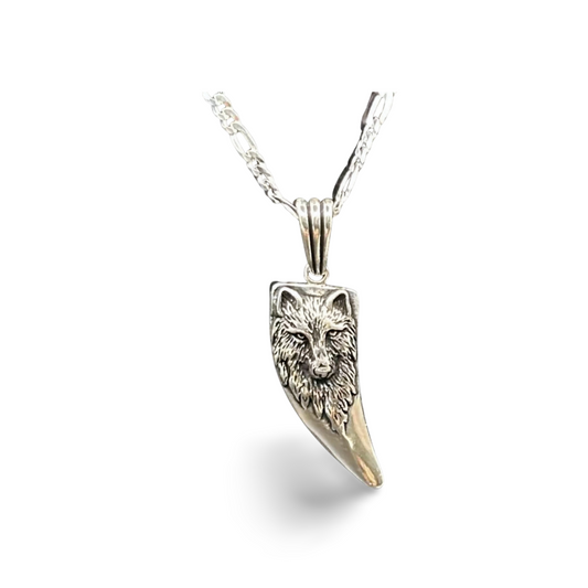 Wolfszahn Anhänger mit 60 cm Figaro Kette – 925 Sterling Silber | Wolf Schmuck | Herren Amulett Halskette