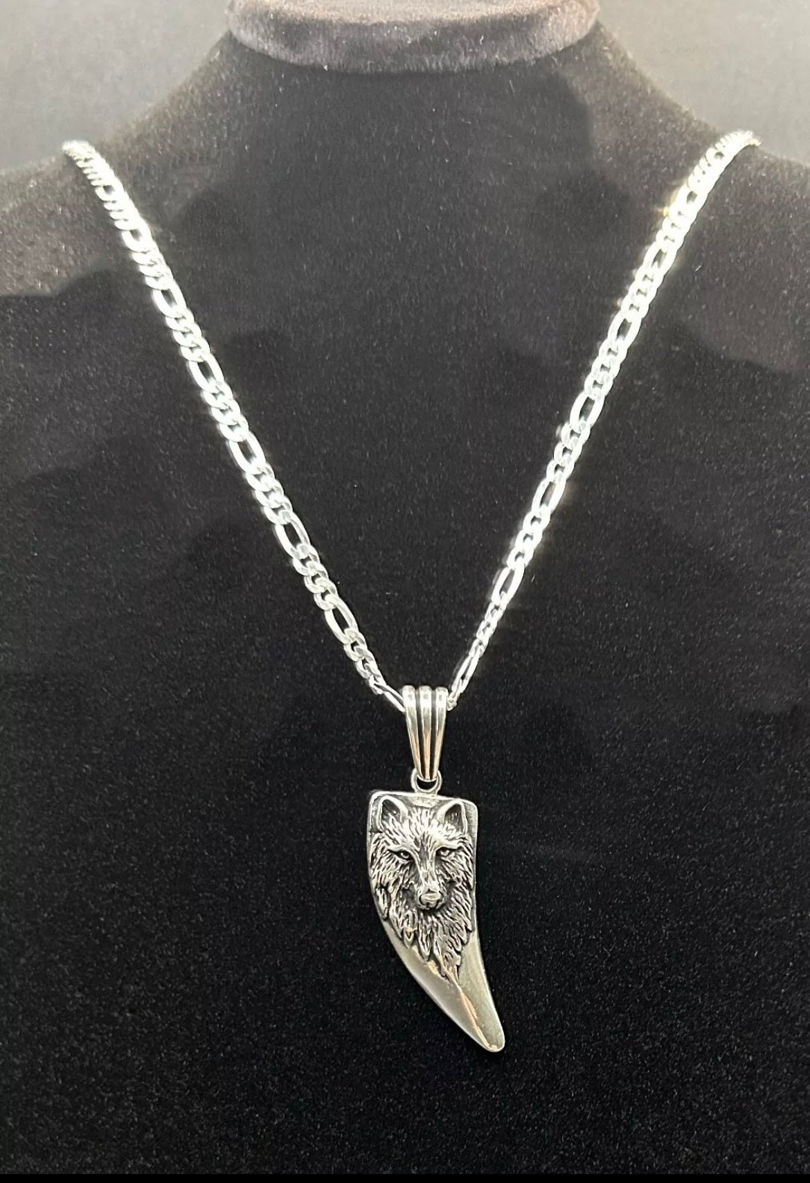 Wolfszahn Anhänger mit 60 cm Figaro Kette – 925 Sterling Silber | Wolf Schmuck | Herren Amulett Halskette