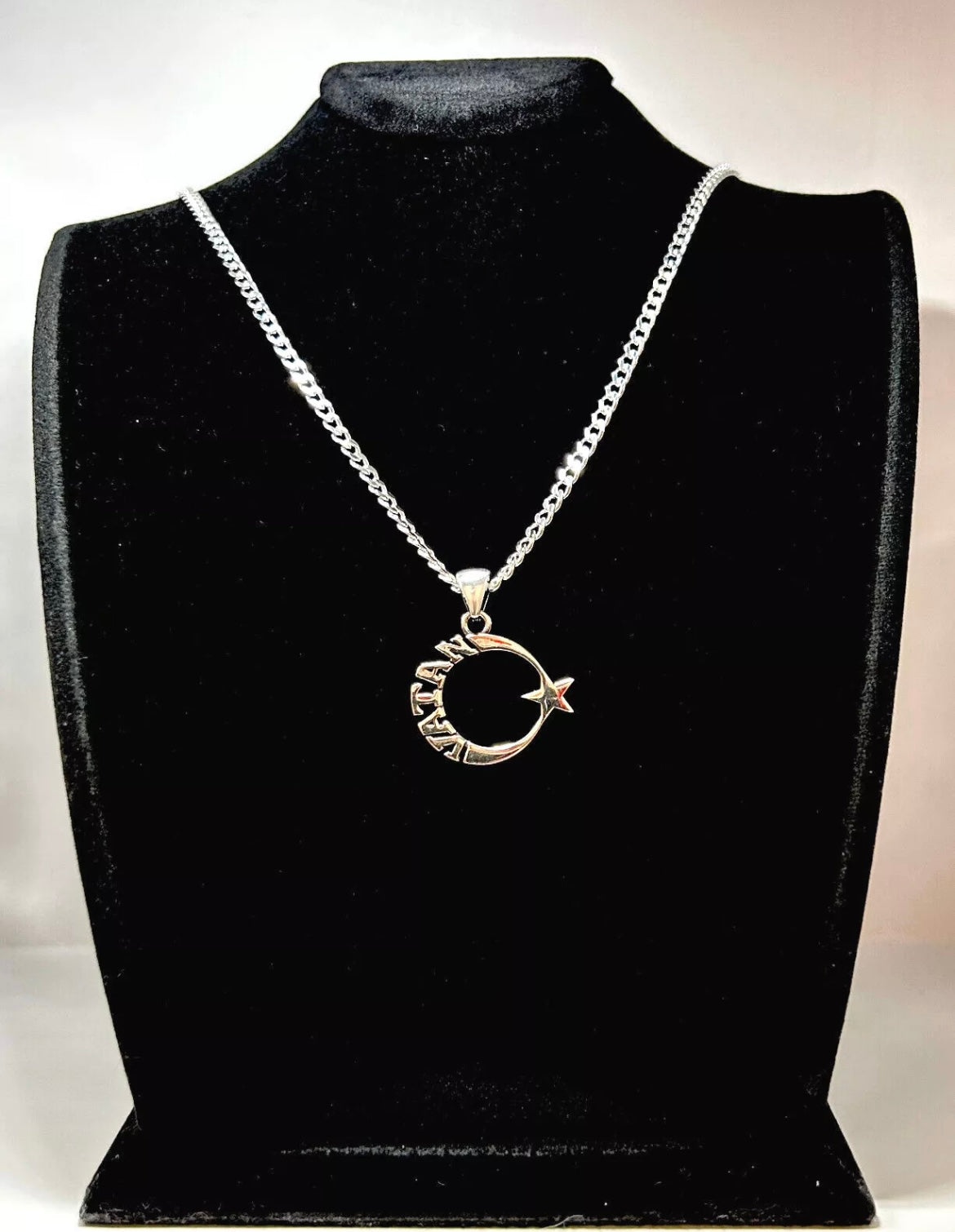 AY YILDIZ Anhänger mit 50 cm Panzerkette – 925 Sterling Silber | Halbmond Stern Halskette | Vatan Herrenschmuck