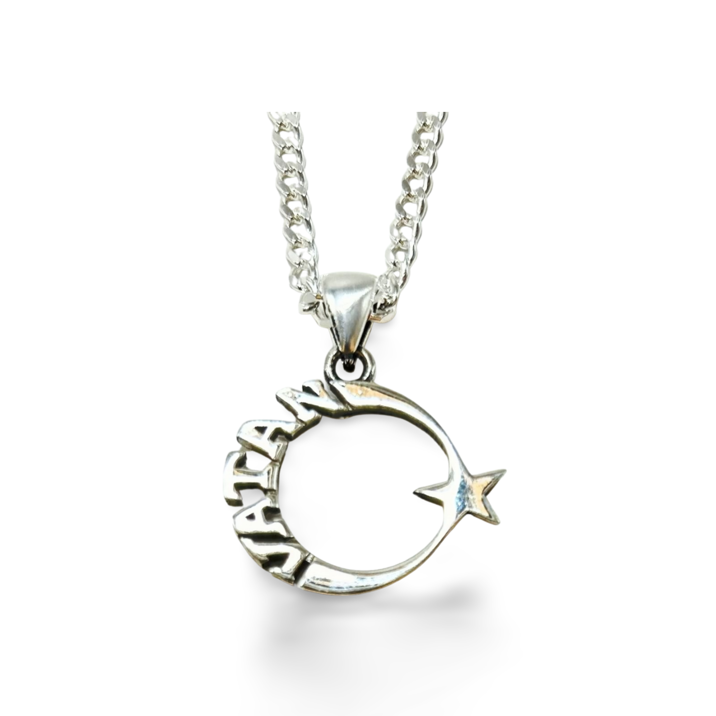 AY YILDIZ Anhänger mit 50 cm Panzerkette – 925 Sterling Silber | Halbmond Stern Halskette | Vatan Herrenschmuck