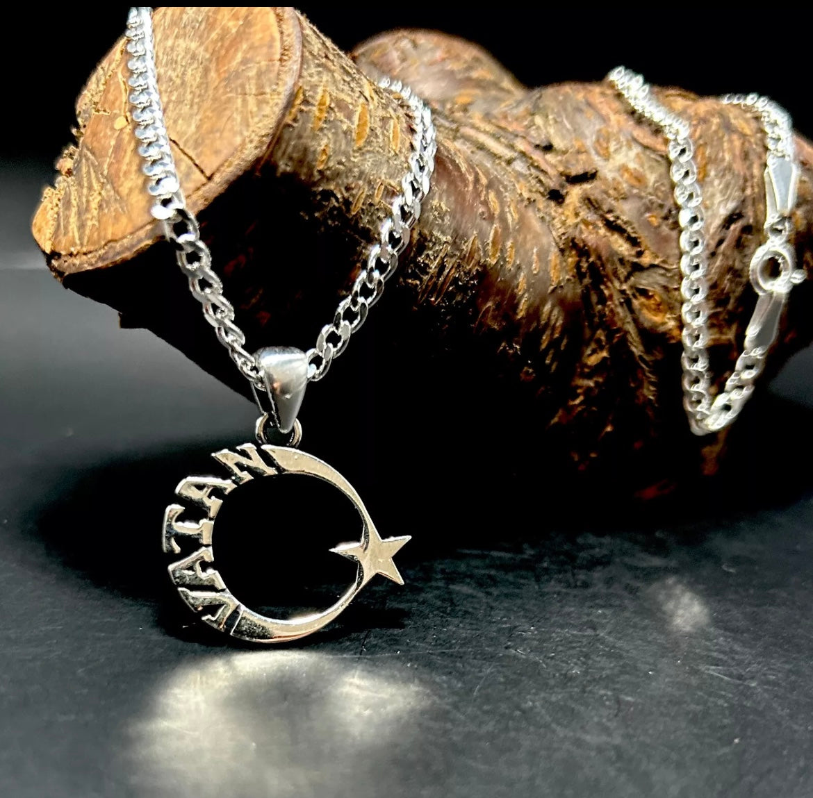 AY YILDIZ Anhänger mit 50 cm Panzerkette – 925 Sterling Silber | Halbmond Stern Halskette | Vatan Herrenschmuck