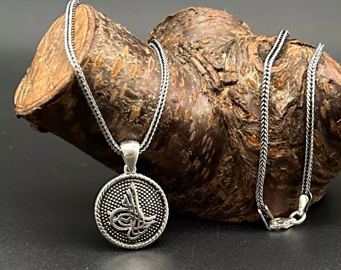 OSMANLI Tugra Anhänger & 60 cm Kette – 925 Silber | Ottomanisches Siegel
