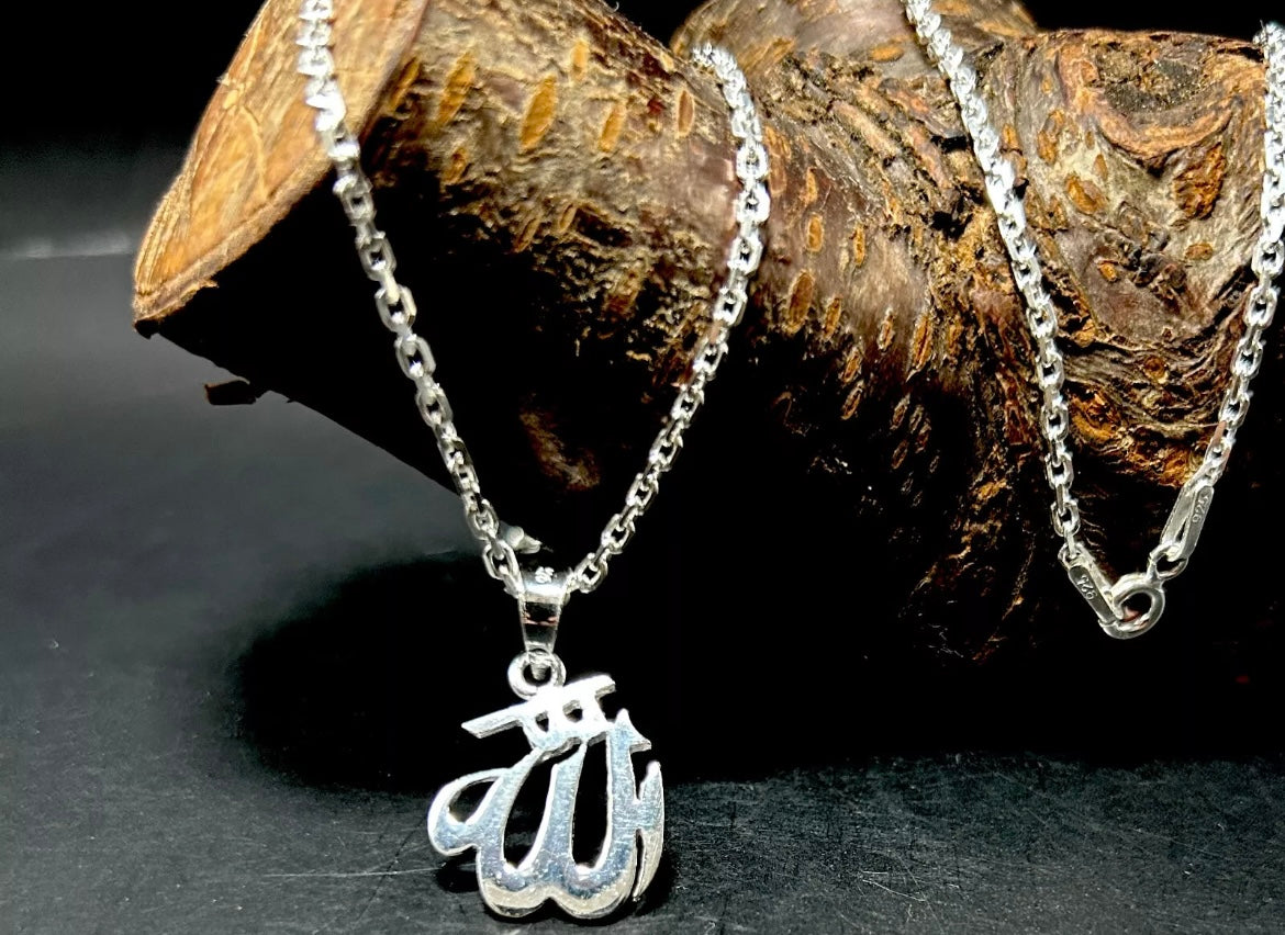 ALLAH Anhänger mit 55 cm Kette – 925 Sterling Silber | Islamischer Schmuck für Damen & Herren