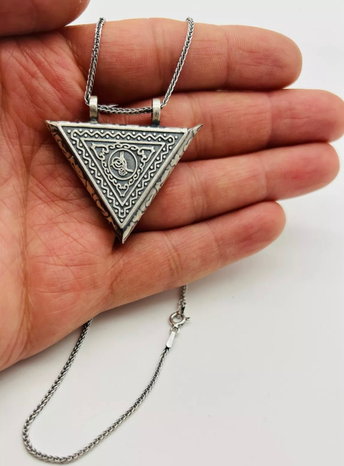 Muska Cevsen Kette 925 Sterling Silber – OSMANLI Tugra Amulett mit 55 cm Kette)